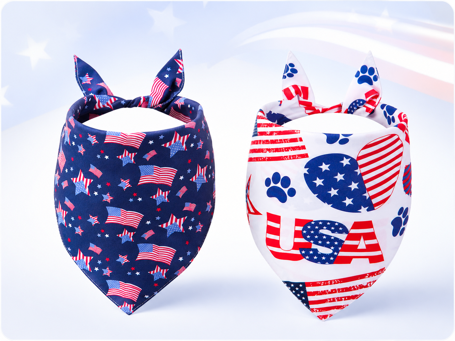 Stars & Stripes Pup Bandana – 2-Pack Patriotic July 4th Set