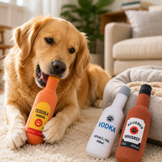 Happy Hour Bottle Dog Chew Toy — Vodka, Tequila & Whiskey Designs