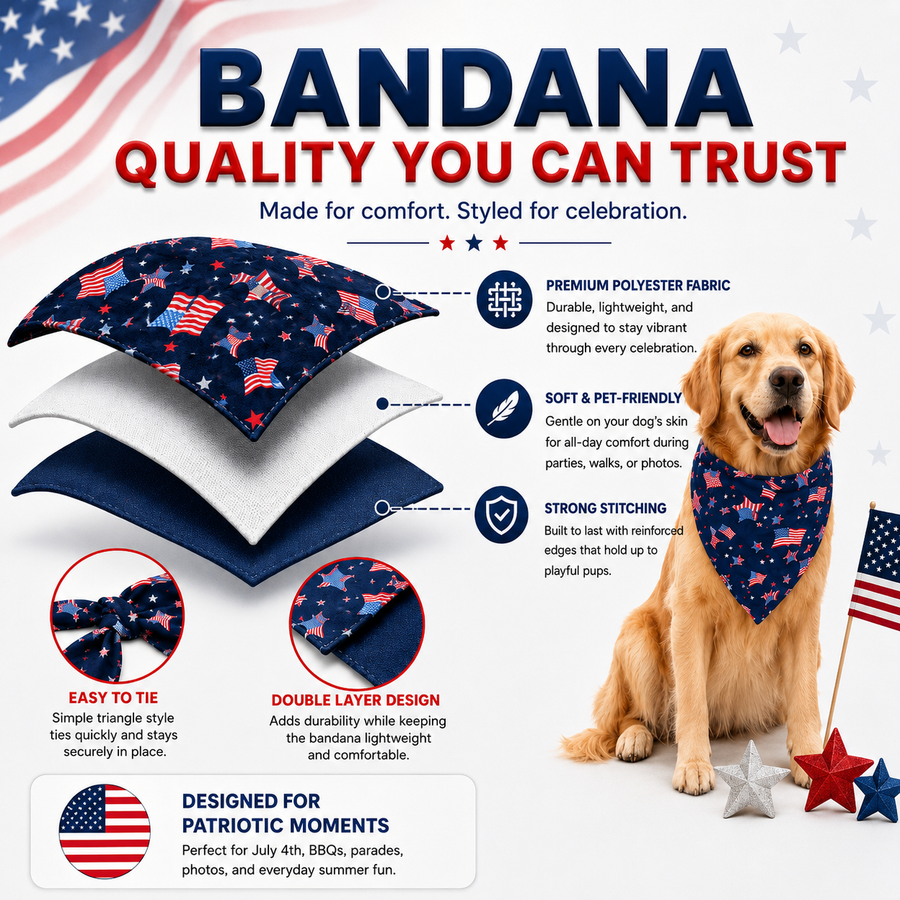 Stars & Stripes Pup Bandana – 2-Pack Patriotic July 4th Set